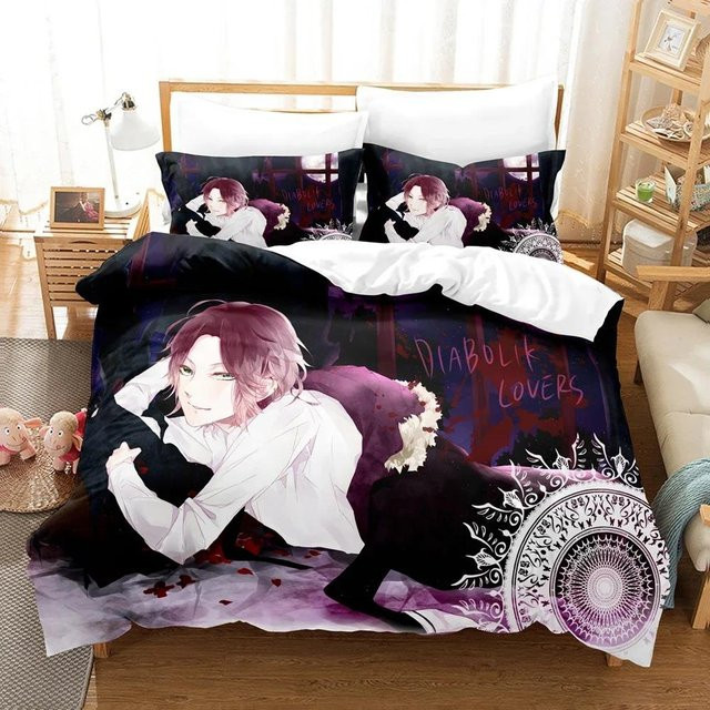 Anime Diabolik Lovers Bettwäsche-Set aus Mikrofaser mit Bettbezug und Kissenbezügen, Mehrfarbig, B/H: 70 x 133 cm - Bild 1