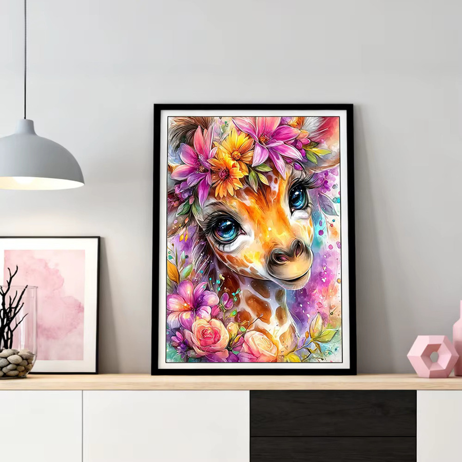 HUACAN Diamant-Mosaik Set Giraffe mit Blumen-Motiv, 5D Perlen-Kunsthandwerk für runde Heimdekoration, Multicolour, B/H: 30 x 20 cm - Bild 2