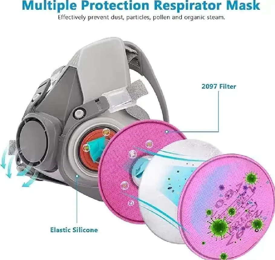 3M Atemschutzmasken-Set mit 6200 Halbmaske, 2097 Filtern und Schutzbrille zum Schutz vor Staub, Farbe, organischen Dämpfen und Schleifarbeiten - Bild 2