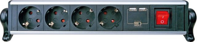 Schwaiger Steckdosenleiste 4-fach mit USB und Tischbefestigung in Schwarz und Silber - Bild 1