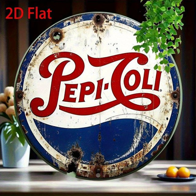 Vintage Pepsi-Cola Aluminium-Blechschild rund in Blau-Weiß für deine Wandgestaltung - Bild 1