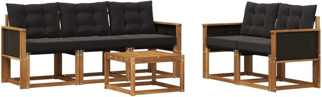 vidaXL Outdoor-Sofagarnitur aus Akazienholz und Textilene mit Kissen in Schwarz und Natur - Bild 1