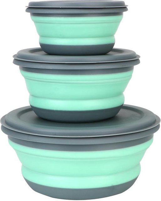 3-teiliges faltbares Silikon-Lunchbox-Set in Grün mit Deckel für Salate und Lebensmittel - Bild 1