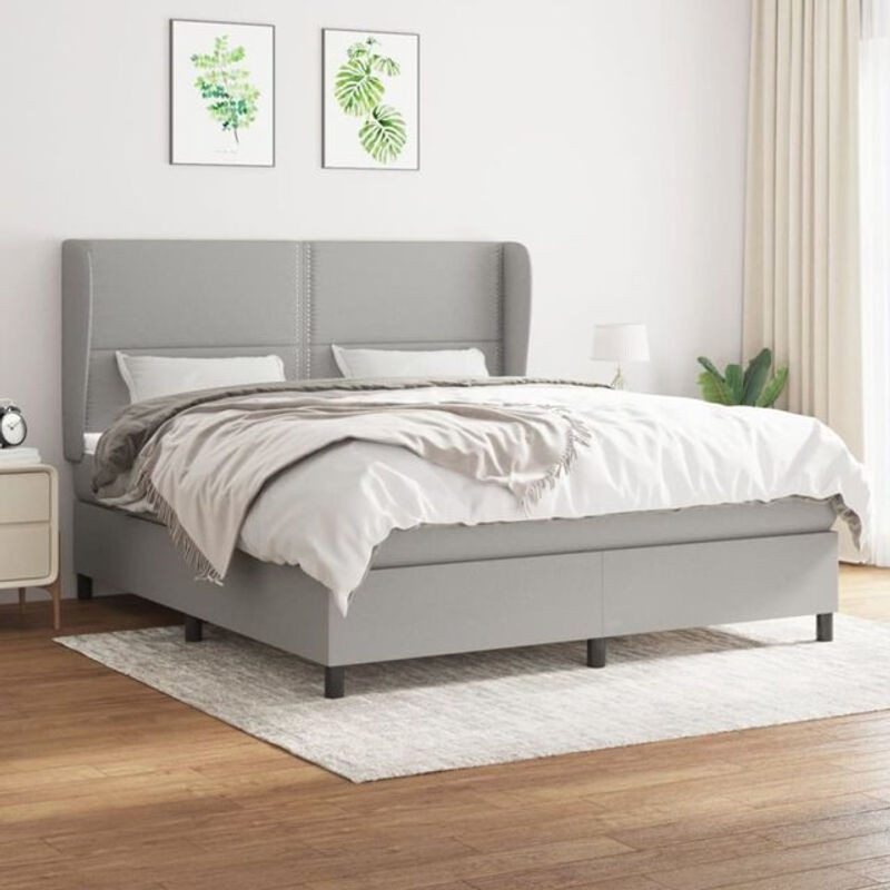 vidaxl Boxspringbett mit Matratze in Grau und Weiß aus Stoff, B/T: 180 x 200 cm - Bild 1