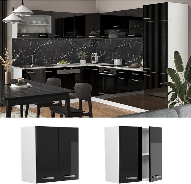 Vicco Hängeschrank R-Line Küchenschrank modern Weiß Schwarz B/T/H: 60 x 31 x 60 cm - Bild 1