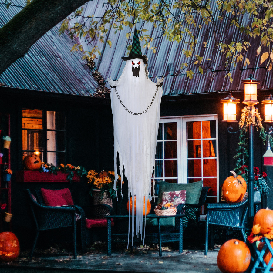 HOMCOM Halloween Hängender Geist mit Soundfunktion und leuchtenden Augen, Weiß, Höhe: 204 cm - Bild 2