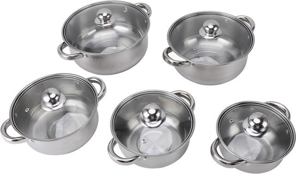 5-teiliges Edelstahl-Topfset von CosyHome in Grau mit Glasdeckeln