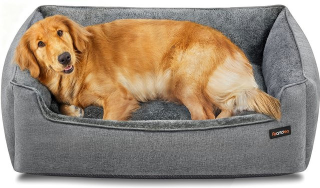 FEANDREA Hundebett und Katzenbett mit erhöhten Rändern und rutschfester Unterseite, Grau, B/T/H: 100 x 75 x 25 cm - Bild 1