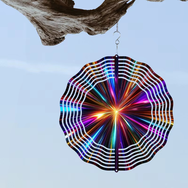 CIFBUY 3D Mandala Windspiel aus Metall in Multicolour als geometrische Windmühle für den Garten und die Außendekoration - Bild 2