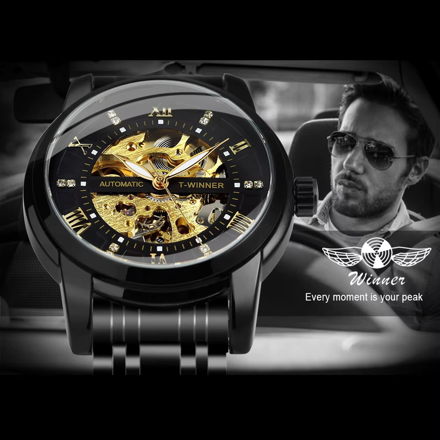 WINNER Armbanduhr, Automatik, Skelett, Schwarz, Edelstahl, Herren - Bild 2