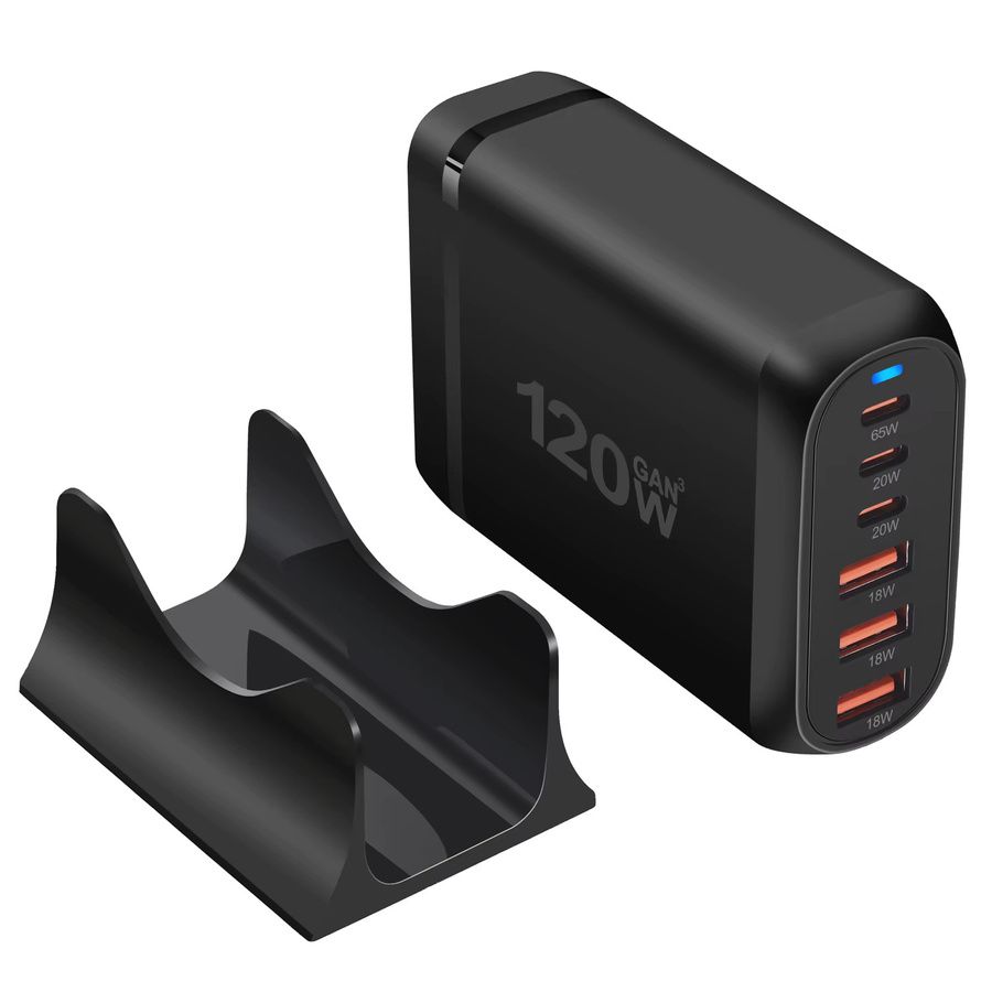 Deepartner 120 W GAN-Ladegerät mit 6 USB-C Ports, PD Schnellladegerät und Quick Charge 3.0, Schwarz - Bild 2