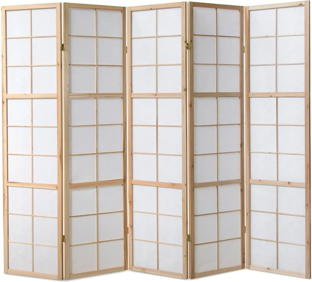 Homestyle4u 5-tlg. Shoji Paravent aus Holz und Reispapier in Braun, H x B: 220 x 175 cm - Bild 1