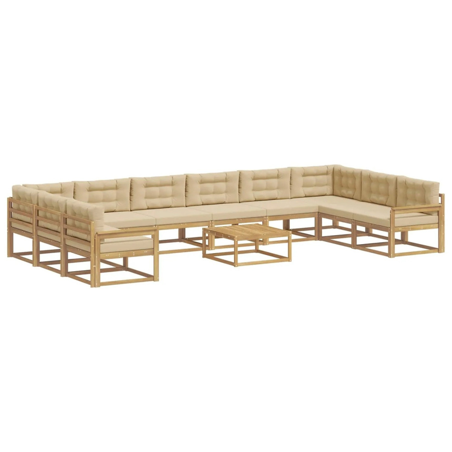 vidaXL Outdoor-Sofagarnitur aus Akazienholz mit 11 Kissen in Weiß und Beige - Bild 2