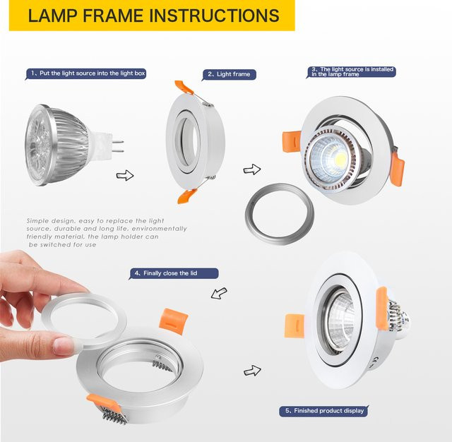 JOYINLED Verstellbarer Deckenleuchtenrahmenhalter für GU10 MR16 Einbauleuchten, runder Rahmen für 65 mm Ausschnitt, Weiß/Schwarz/Silber - Bild 1