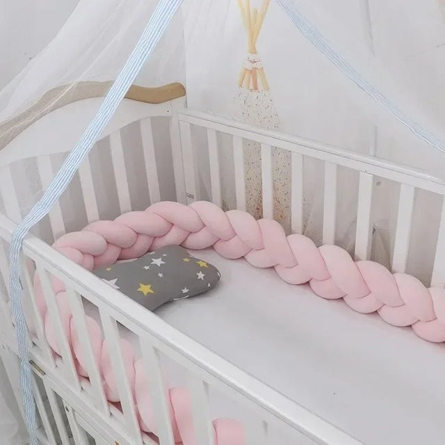 Weiche, gedrehte Seil-Bettstoßstange für Babys, kollisionssicherer und atmungsaktiver Krippenschienenstreifen in Blau oder Pink, Länge: 1,3 m - Bild 1