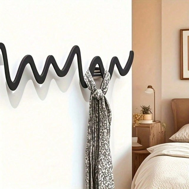 Minimalistischer Wandhaken aus Metall von CIFBUY in Schwarz, platzsparender Schlüsselanhänger für Heim und Büro, B/H: 40,0 x 11,0 cm - Bild 1