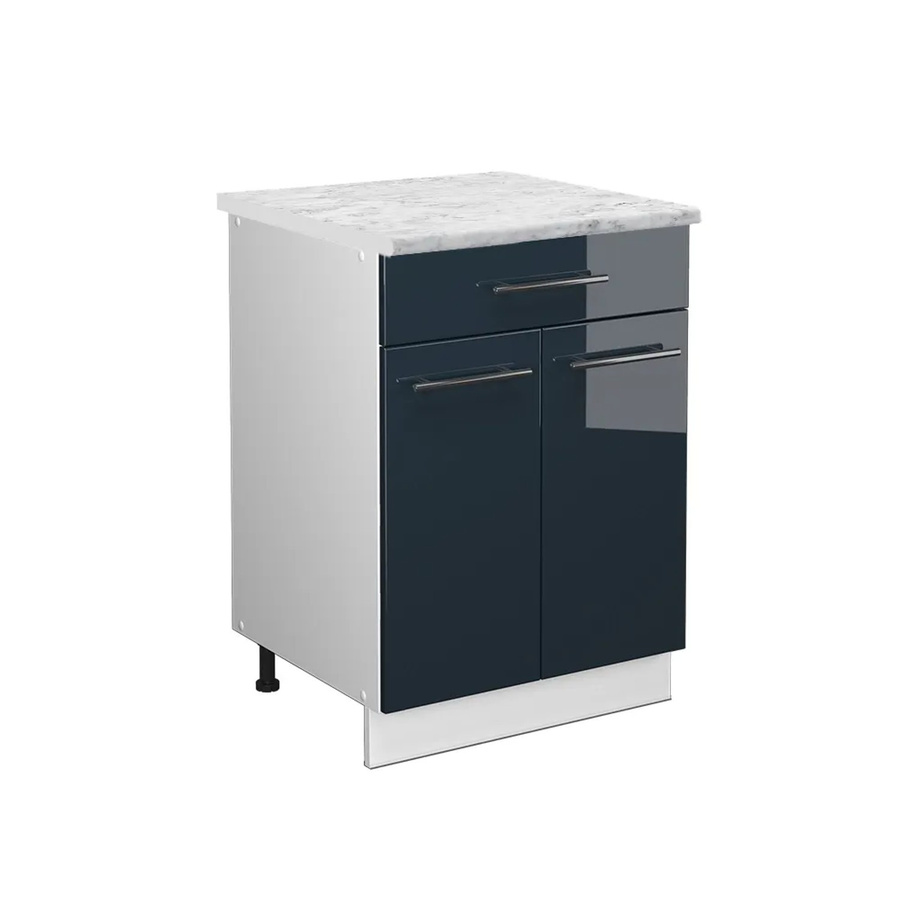 Vicco Küchenunterschrank Fame-Line in Dunkelblau Hochglanz und Weiß mit Schublade und Marmor-Optik, Breite: 60 cm - Bild 2