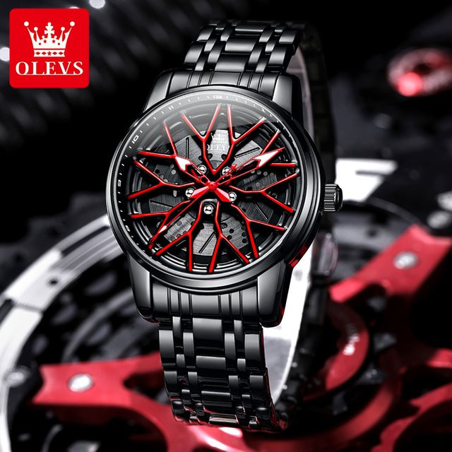 OLEVS Herrenuhr, Skelett, Quarz, Edelstahl, Blau, Schwarz, Herren - Bild 1