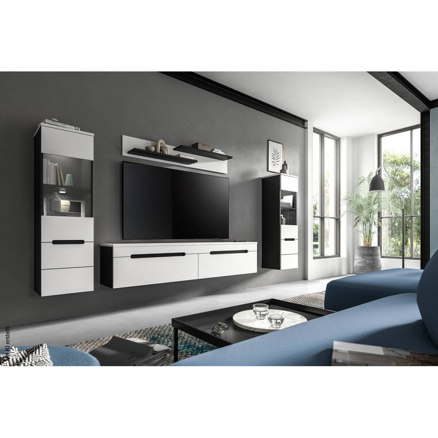 Wohnwand Canu xonox.home modern in Basaltgrau und Weiß mit Glaselementen und integrierter Beleuchtung B/H/T: 272 x 141 x 33 cm - Bild 2