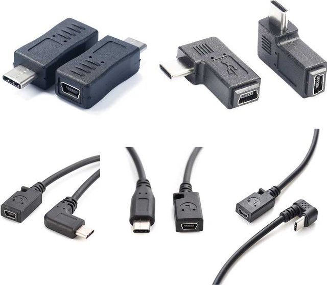BSN 90-Grad-Winkeladapter USB Typ C Stecker auf Mini 5-Pin USB Buchse in Schwarz für Kamera, GPS und Dashcam zur Lade- und Datensynchronisation - Bild 1