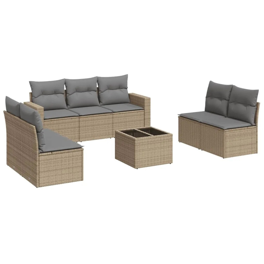 vidaXL 8-teilige Garten-Sofagarnitur in L-Form aus PE-Rattan mit Kissen, Beige-grau - Bild 2