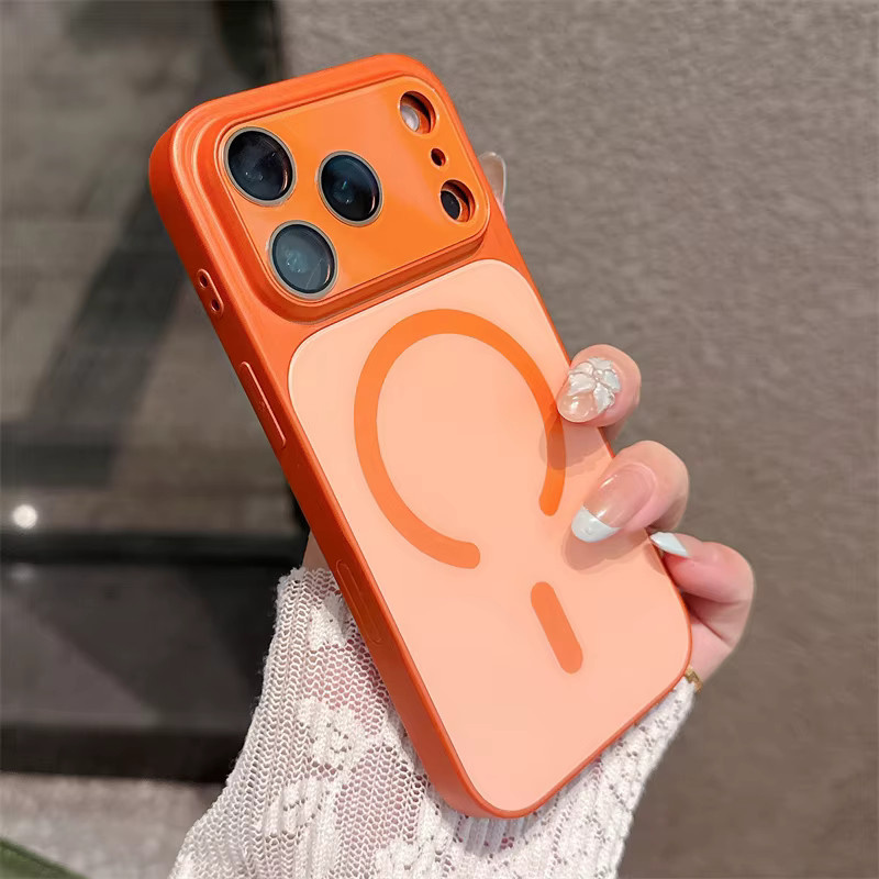 SUNWARD MagSafe Magnetgehäuse für iPhone 13 14 15 16 Pro Max mit Kameralinsenschutz und stoßfester Abdeckung in Pink und Orange - Bild 1