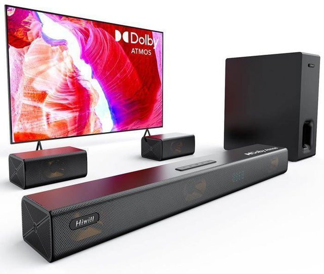 HIWILL Soundbar A51 PRO in Schwarz mit 5.1CH Dolby Atmos und 6,5-Zoll-Subwoofer sowie kabellosen Surround-Lautsprechern - Bild 1