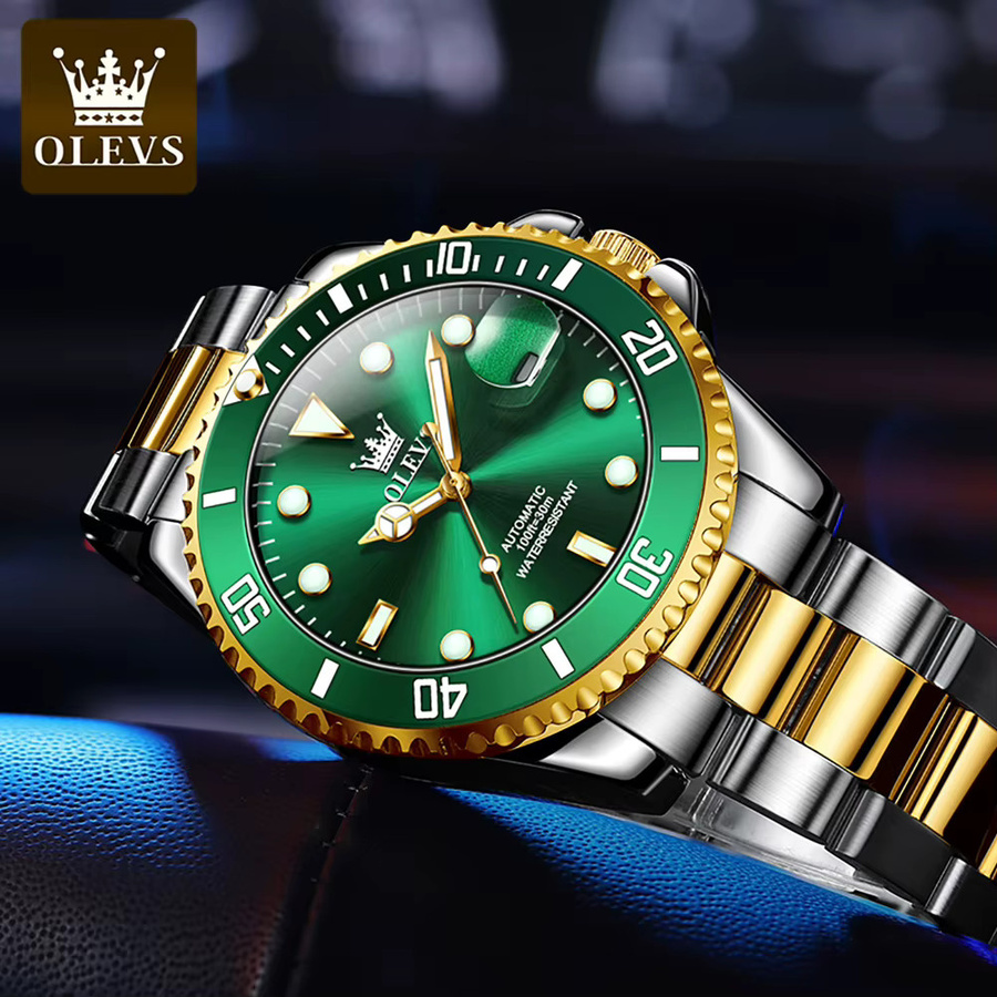 OLEVS Armbanduhr Automatik, Edelstahl, Grün, Herren - Bild 3