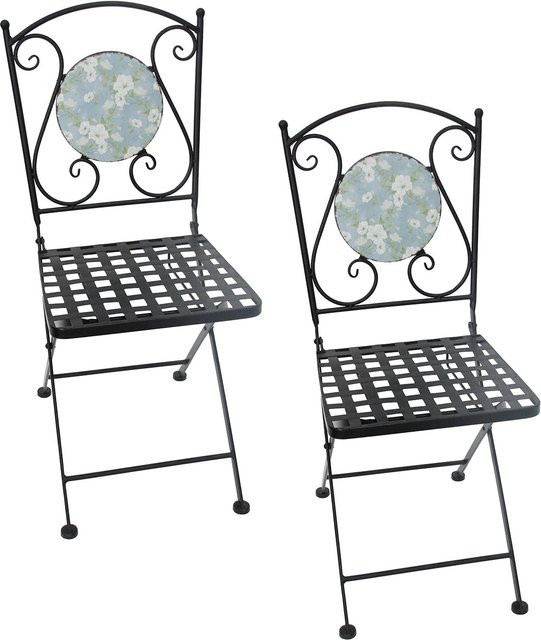 HTI-Living Gartenstühle Celia Petunien im Vintage-Design aus Metall, 2er-Set, Schwarz/Mehrfarbig - Bild 1