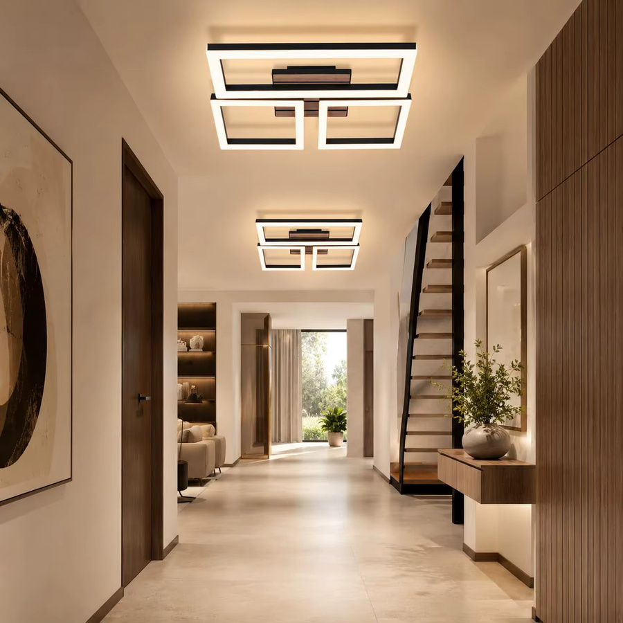 Nettlife LED Deckenlampe in Schwarz und Holzoptik, moderne eckige Deckenleuchte mit 21W und 3000K Warmweiß, Durchmesser: 37 cm - Bild 4