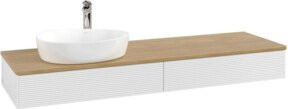 V&B Waschtischunterschrank Antao mit Frontstruktur in Weiß und Eiche Honig, Wandmontage, Breite: 160 cm, Tiefe: 50 cm - Bild 1