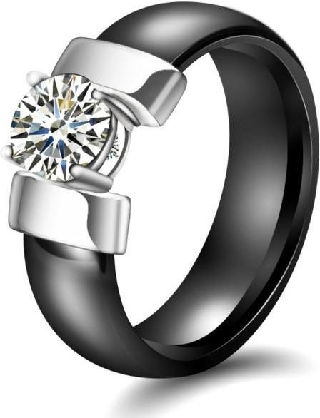 Ring Edelstahl, Feuerkeramik, Kristall, Damen, Schwarz - Bild 1