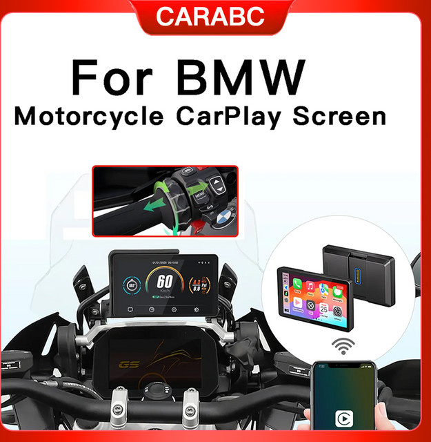 CARABC Drahtloser CarPlay und Android Auto GPS-Navigationsbildschirm für BMW Motorrad R1200GS R1250GS R1300GS ADV R1000 XR S1000, Schwarz - Bild 1