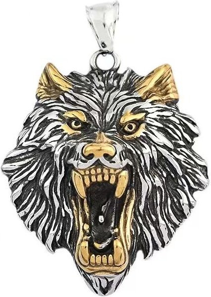 zjy8 Halskette Odin Wolf Anhänger, Edelstahl, Herren, Vintage - Bild 1