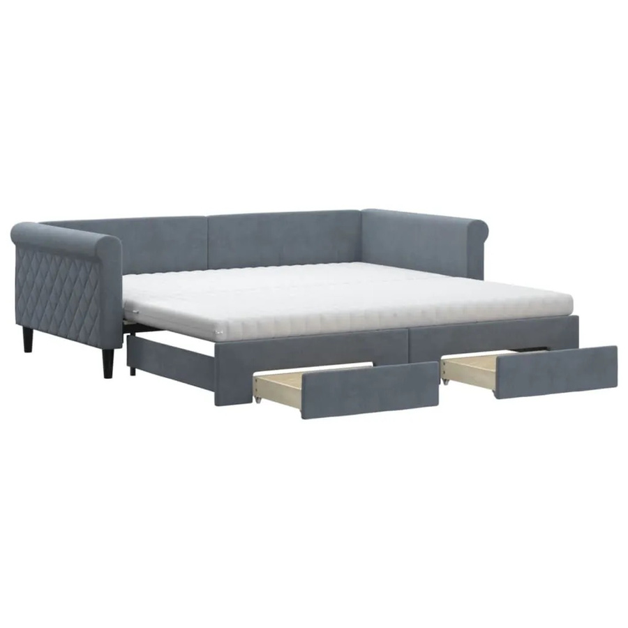 vidaXL Tagesbett aus Samt mit ausziehbaren Schubladen in Dunkelgrau B/T/H: 100 x 200 x 68 cm - Bild 2
