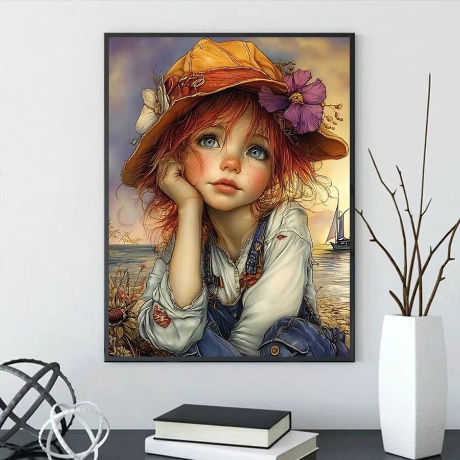 Diamant-Gemälde DIY Set mit Cartoon-Mädchen, Katze und Vogel als Mosaik-Kunstwerk für deine Heimdekoration von Potdemiel - Bild 3