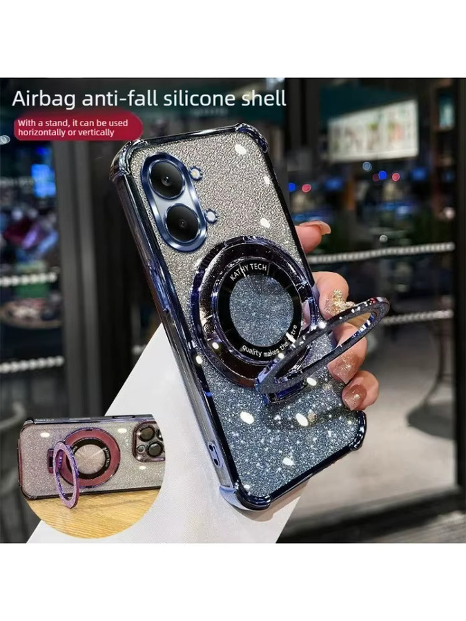 Luxuriöse Glitzer-Handyhülle mit Desktop-Ständer für Xiaomi POCO X8 Pro Max F8 F7 Pro Ultra M8 M7 Pro 4G 5G, stoßfeste Schutzhülle mit Vier-Ecken-Schutz in Lila - Bild 2