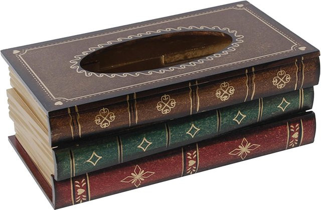 Neoglint Antiker Buch-Serviettenhalter und Taschentuchbox in Gelb, Tischdeko aus Holz und Kunststoff, B/T/H: 25,5 x 25,5 x 9,5 cm - Bild 1