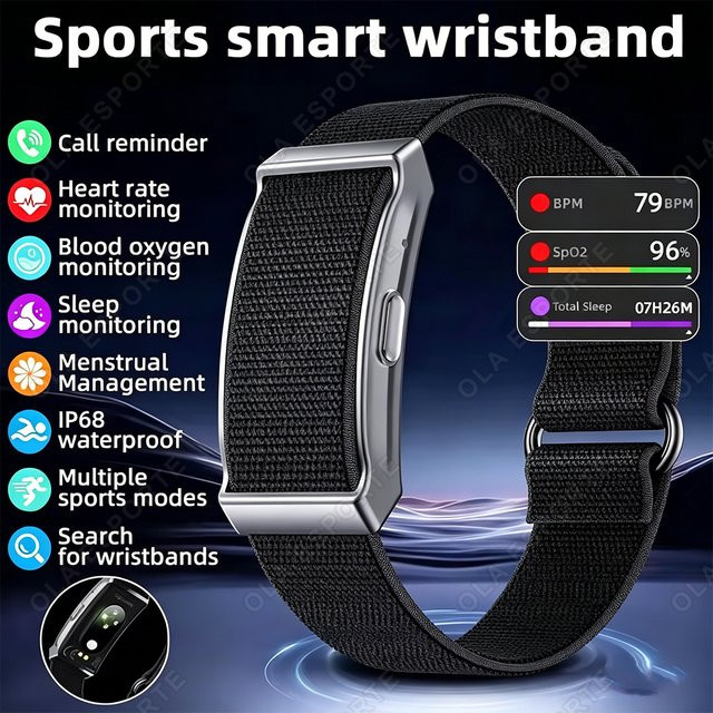 Ola Esporte Fitness-Tracker-Armband ohne Bildschirm, intelligentes Sportarmband mit Herzfrequenz- und Schlafüberwachung, wasserdicht, Unisex, Schwarz oder Weiß - Bild 1
