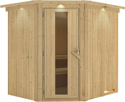 Karibu Sauna Talsen für 3 Personen aus Fichtenholz in Beige - Bild 1