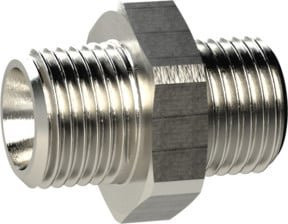 Riegler Doppelgewindenippel aus Messing in Silber, M14x1,5 a. / M14x1,5 a., SW 17 - Bild 1