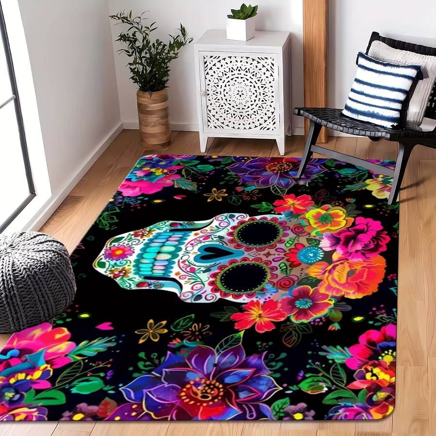 VIKAMA Halloween-Teppich in Multicolour, verschleißfeste und verdickte Bodenmatte mit floralem Ethnic-Design für Eingangsbereich, Wohnzimmer, Schlafzimmer oder Badezimmer, B/T: 60 x 40 cm - Bild 3