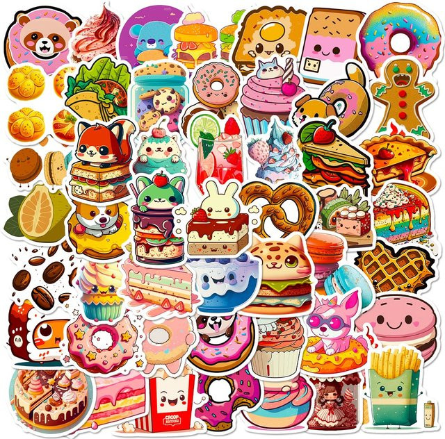 50 Stück Bunte Tier- und Donut-Aufkleber von BulingBulingStickers Shop für Helm, Fahrrad und Schreibwaren - Bild 1
