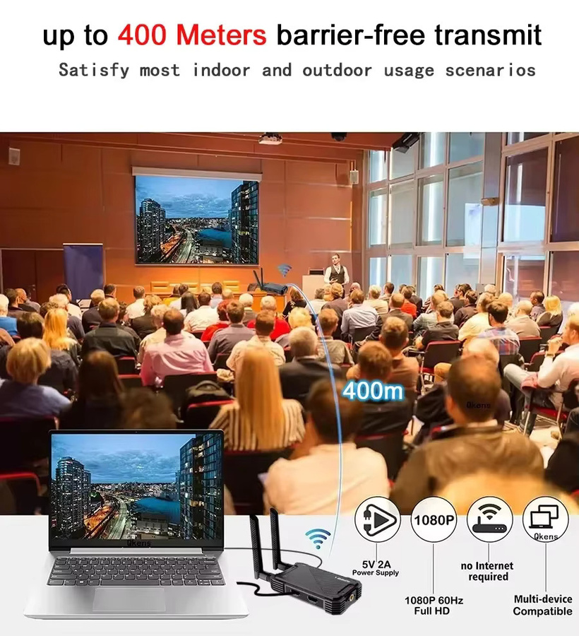 Vrriis Dual HDMI Wireless Extender Display Adapter Video Sender und Empfänger für Laptop, PC, Kamera und TV in Schwarz mit 400m Reichweite und Wi-Fi - Bild 5