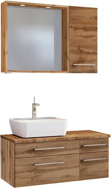 HELD MÖBEL Waschtisch-Set DAVOS in Braun und Weiß, 8-teilig, modern mit LED-Beleuchtung und Soft-Close-Türen, Wandmontage - Bild 1