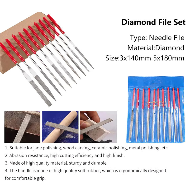 CAOWTAN Diamant Nadel Datei Set 10-teilig für Handarbeit an Metall, Holz, Keramik, Glas und Stein in Rot - Bild 4