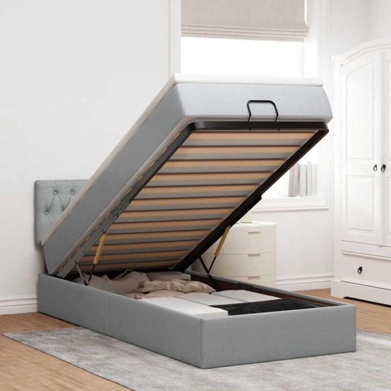 vidaxl Ottoman Polsterbett mit Matratze und LED in Hellgrau, B/T/H: 90 x 190 x 193 cm - Bild 1