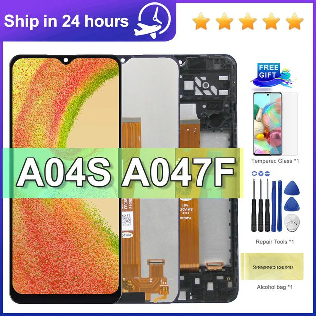 Samsung A04s LCD-Bildschirm-Ersatz mit Rahmen und Touchscreen-Digitizer-Baugruppe in Schwarz, kompatibel mit den Modellen A047F und A047M - Bild 1