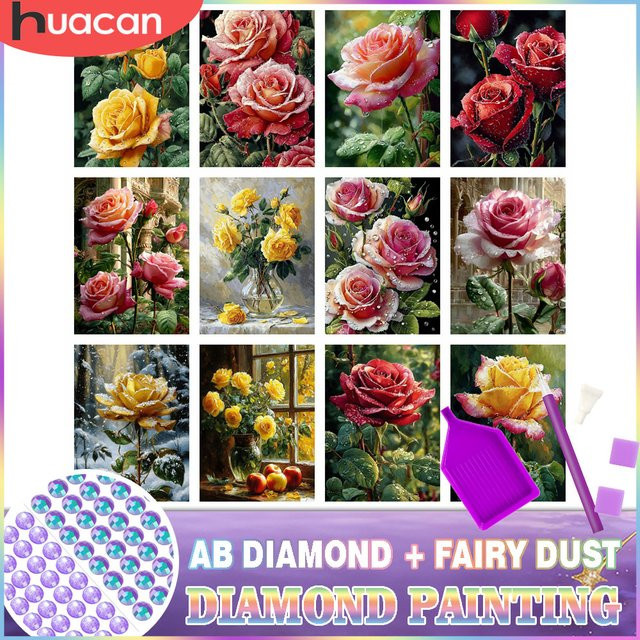 HUACAN Diamant-Malerei Rosenblüte als Mosaik-Set mit Feenstaub-Effekt zur Heimdekoration, B/H: 20 x 30 cm - Bild 1