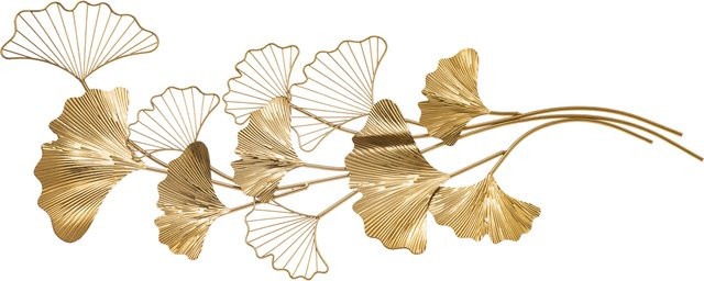 HOMCOM 3D Metall Wanddekoration in Gold mit Ginkgo-Blättern, moderne botanische Wandkunst, B: 138 cm, H: 70 cm - Bild 1